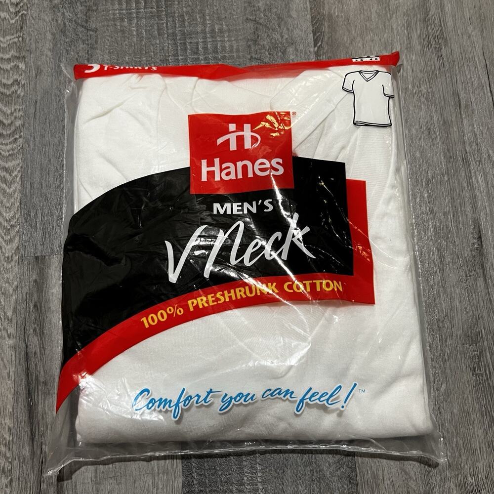 VTG Hanes V Neck 90s T Shirts White 3 Pack NOS Deadstock Sz M 1997 USA Made